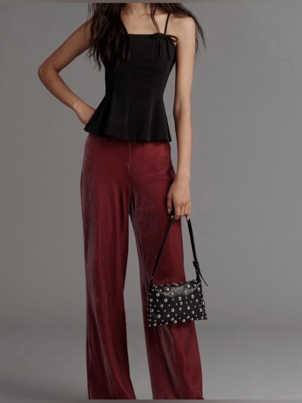 Anthropologie Wide-Leg Velvet Pants in Wine